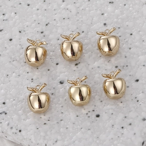 Polished 14k gold-filled 3D apple charms for DIY necklaces and handmade jewelry
