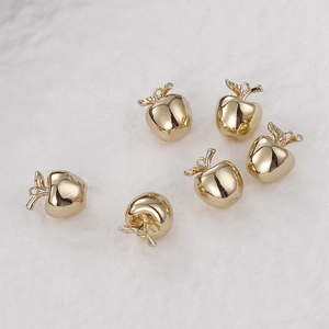 Set of six 14k gold plated small apple charms with shiny polished finish for DIY jewelry