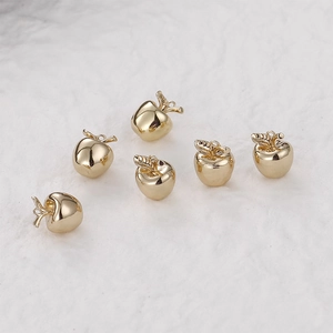 Copper 14K Gold Plated 3D Apple Pendant For DIY Jewelry Making Bracelet Necklace Earring Accessories Fruit Charms