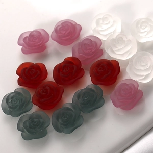 Frosted matte resin rose flower charms for DIY jewelry making in pink white red and green