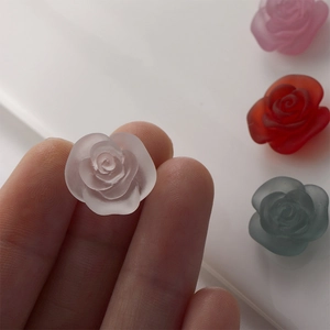 Frosted resin rose flower charms for DIY jewelry and hair accessories in various colors