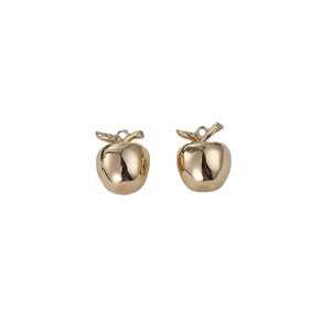 Pair of 3D 14k gold-filled apple pendants with shiny metallic finish and leaf detail