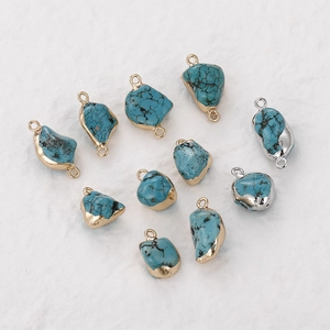 Natural Turquoise Irregular Pendant With Copper Edging Gold Silver Plated DIY Jewelry Necklace Bracelet Making Accessory