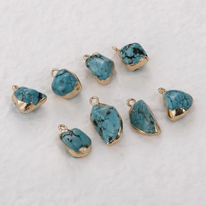 Set of eight turquoise stone pendants with gold plated edges for DIY jewelry making