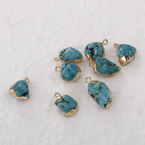 Set of 8 vintage turquoise pendants with gold-plated edges for DIY jewelry making