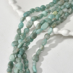 Macro shot of 5-8mm irregular natural sky blue moonstone crystal beads for jewelry DIY