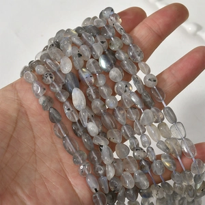 Macro view of natural labradorite irregular beads showing blue flash for DIY jewelry