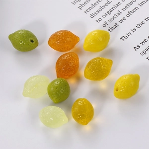 3D transparent lemon fruit beads in green and yellow for DIY jewelry making