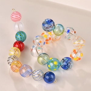 Handmade Lampwork Glass Beads Spiral Stripe Polka Dot Hollow Round Charms For DIY Earrings Necklace Bracelet Jewelry Making