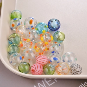 Colorful retro handmade hollow glass bubble beads with spiral patterns for DIY jewelry
