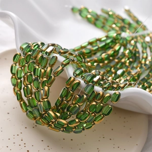 Emerald faceted glass oval beads with gold edges for DIY jewelry making and necklaces
