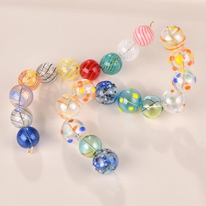 Handmade hollow glass beads with colorful spiral stripes and dots for DIY jewelry making