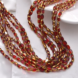 Vintage red oval crystal beads with gold trim for DIY necklaces and bracelets