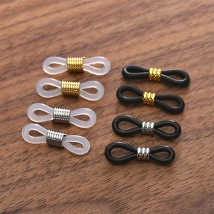 DIY Eyeglass Chain Connectors Silicone Loops With 18K Gold Plated Copper Spring Buckle Adjustable Non Slip Glasses Strap Ends