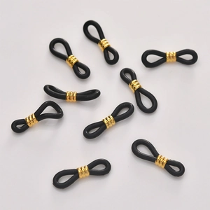 Set of 10 adjustable 18k gold-plated metal and black rubber connectors for eyewear chains