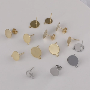 Flat round ear stud posts with hanging loops in gold and silver for DIY jewelry making