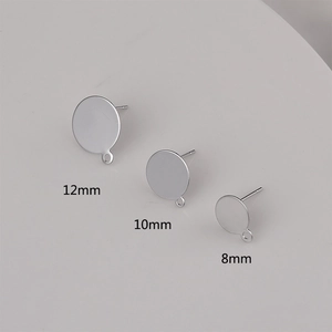 Flat base ear stud posts with hanging loops in 8mm, 10mm, and 12mm sizes for DIY jewelry