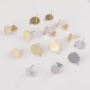 Copper 925 Sterling Silver Earring Post Flat Round Tray Stud Earring Base DIY Jewelry Making Material 14K 18K Gold Plated