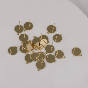 Flat round gold plated earring base with hanging loop for DIY jewelry making