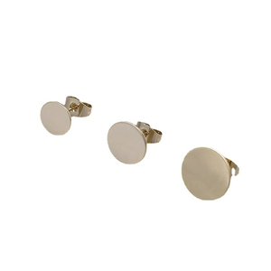 Flat round gold plated earring bases in three sizes for DIY jewelry making accessories