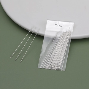 Long silver big eye beading needles for DIY jewelry making neatly packed in a clear bag
