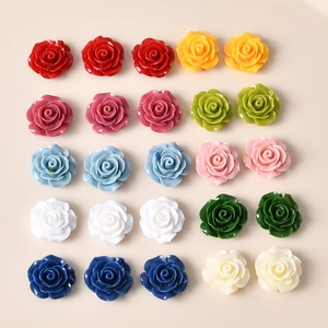 Vintage Oil Painting Style Resin Rose Flower Camellia Flatback Charms For DIY Earrings Hair Accessories Jewelry Making Craft Materials