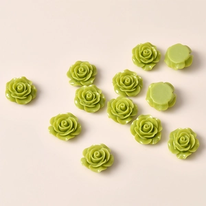 Matcha green resin rose charms for DIY jewelry making with flatback design