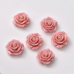 Detail view of 3D resin vintage oil painting pink rose flower charms for DIY accessories
