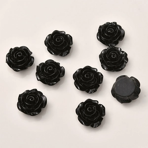 Flatback black resin rose charms for DIY jewelry and crafts showing petal details