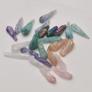 Irregular raw crystal point beads with rainbow titanium coating for DIY jewelry making