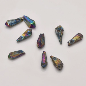 Irregular rainbow titanium coated crystal point beads for DIY jewelry making accessories