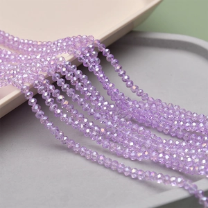 Faceted 4mm purple crystal glass beads with AB iridescent finish for jewelry making