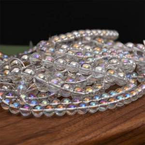 Iridescent crystal glass round beads with rainbow fire effect for DIY jewelry making
