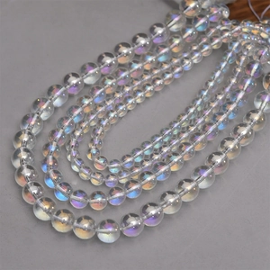 Iridescent glass round beads with rainbow luster for DIY jewelry making and necklaces
