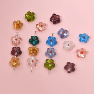 Colorful glass flower beads for DIY jewelry making, including necklaces and earrings