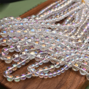 Aurora Rainbow Glass Round Loose Beads Electroplated Iridescent Transparent Crystal Beads For DIY Jewelry Making Bracelet Necklace Accessories
