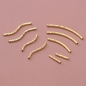 18K Gold Plated Copper Spiral Textured Tubes Curved S Shape Spacer Beads For DIY Bracelet Necklace Jewelry Making Findings