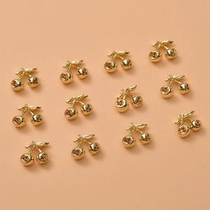 Exquisite 14K gold plated cherry pendants with sparkling yellow zircons for DIY jewelry