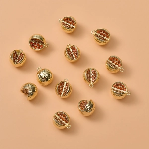 Exquisite 14K gold plated pomegranate charms with orange crystals for DIY jewelry making