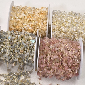 Catena in Rame Placcato Oro 14K con Pietre Naturali Avvolte in Filo Quarzo Fragola Pietra di Luna Citrino Cristallo per Fai da Te Gioielli