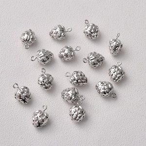 Silver strawberry fruit charms with pink stones for DIY jewelry making and crafts