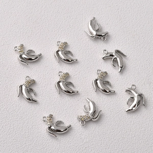 Set of 10 banana-shaped silver charms with pavé crystals and rings for DIY jewelry