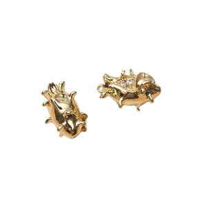 Exquisite 14K gold plated fruit-inspired durian studs with sparkling zircon accents