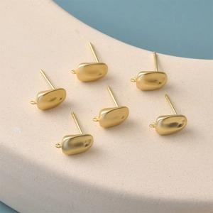 6pcs irregular matte 14K gold plated bean-shaped stud earrings with hanging loops