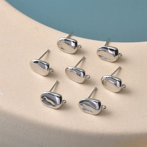 Irregular coffee bean silver studs with hanging loop for DIY jewelry making