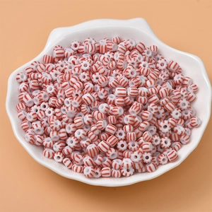 Red and white striped candy style glass beads for DIY necklaces and bracelets craft