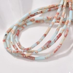 Natural light blue and reddish brown cylindrical crystal stone beads for jewelry making