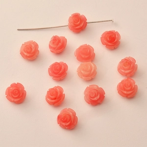 12mm coral pink resin anemone rose flower beads for DIY jewelry making and necklaces