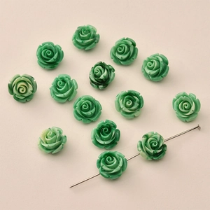 Green resin rose beads with center holes for DIY jewelry necklaces and bracelets