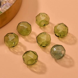 Faceted transparent grass green glass hollow beads for DIY jewelry making